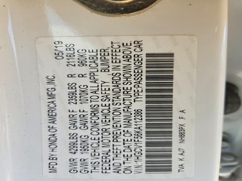 Продаж на аукціоні авто 2019 Honda Accord, vin: 1HGCV1F56KA112386, номер лоту: 69240066