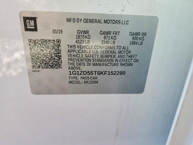 Aukcja sprzedaży 2019 Chevrolet Malibu, vin: 1G1ZD5ST6KF152289, numer aukcji: 68151306