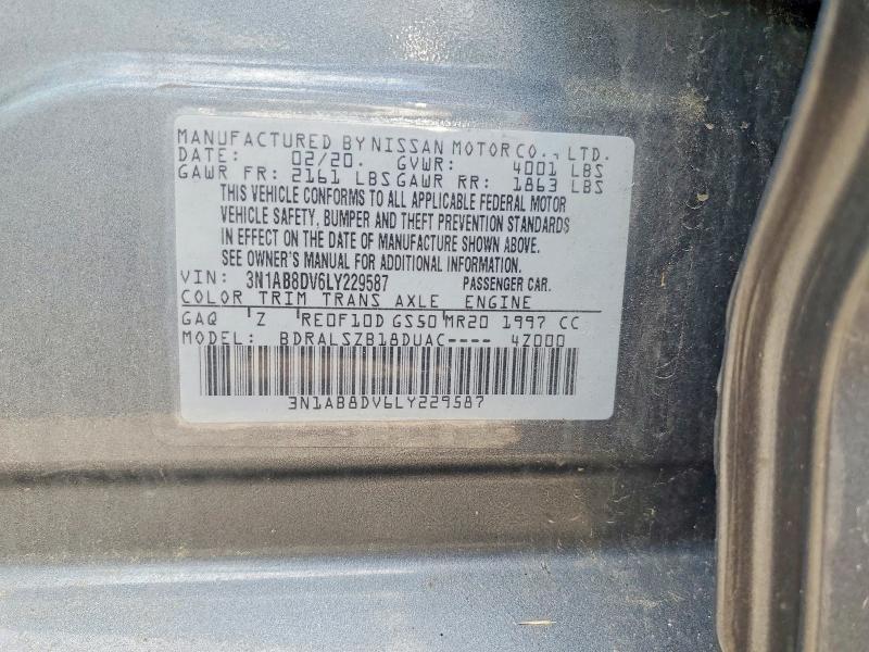 2020 Nissan Sentra მანქანა იყიდება აუქციონზე, vin: 3N1AB8DV6LY229587, აუქციონის ნომერი: 67959866
