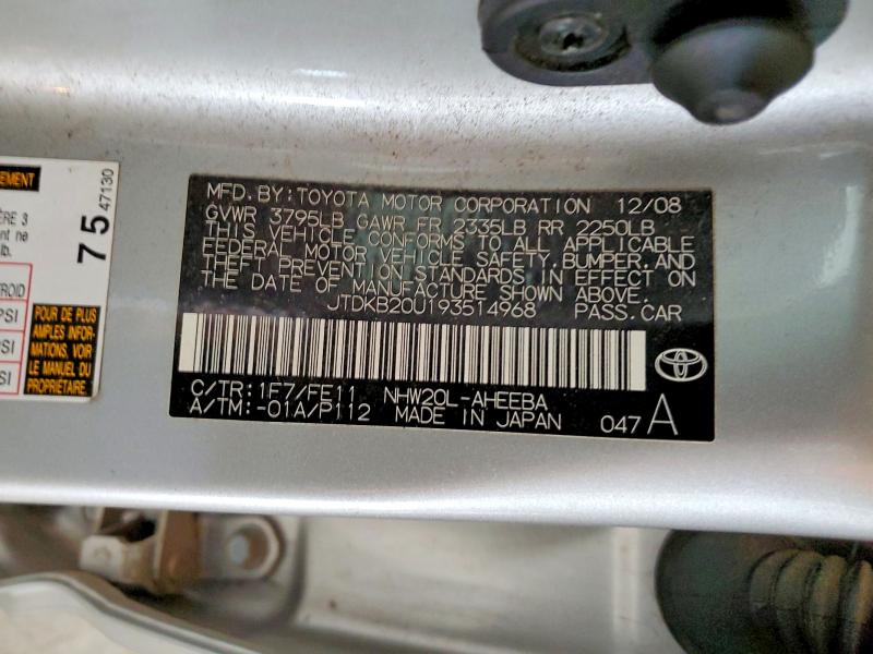 Aukcja sprzedaży 2009 Toyota Prius, vin: JTDKB20U193514968, numer aukcji: 69175006