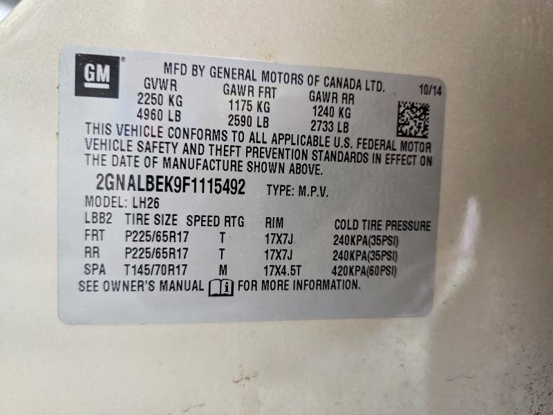 67891656 :رقم المزاد ، 2GNALBEK9F1115492 vin ، 2015 Chevrolet Equinox مزاد بيع