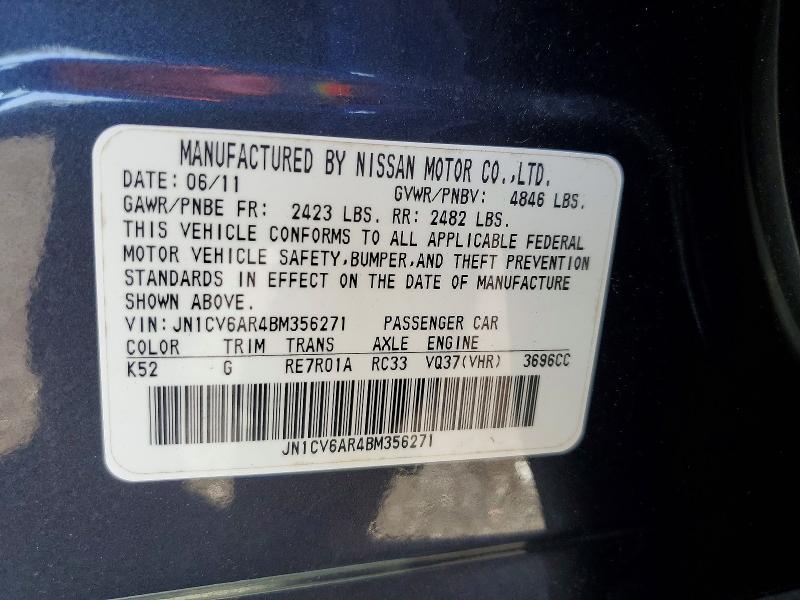 68228176 :رقم المزاد ، JN1CV6AR4BM356271 vin ، 2011 Infiniti G37 Sedan مزاد بيع