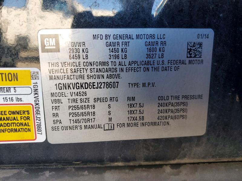 70121736 :رقم المزاد ، 1GNKVGKD6EJ278607 vin ، 2014 Chevrolet Traverse مزاد بيع