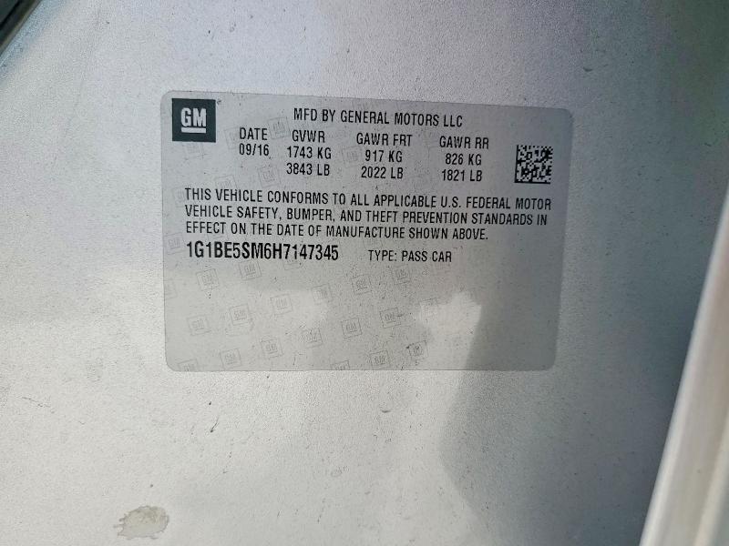 68823116 :رقم المزاد ، 1G1BE5SM6H7147345 vin ، 2017 Chevrolet Cruze مزاد بيع