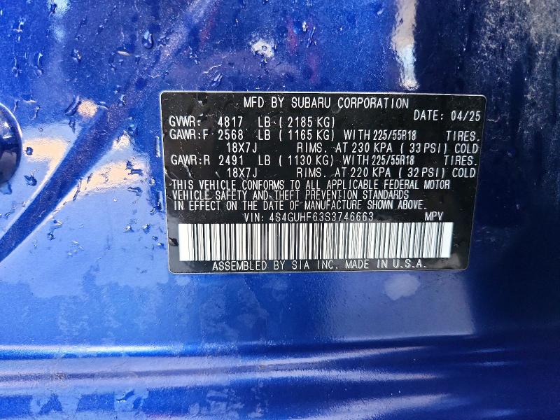 2025 Subaru Crosstrek მანქანა იყიდება აუქციონზე, vin: 4S4GUHF63S3746663, აუქციონის ნომერი: 68246116