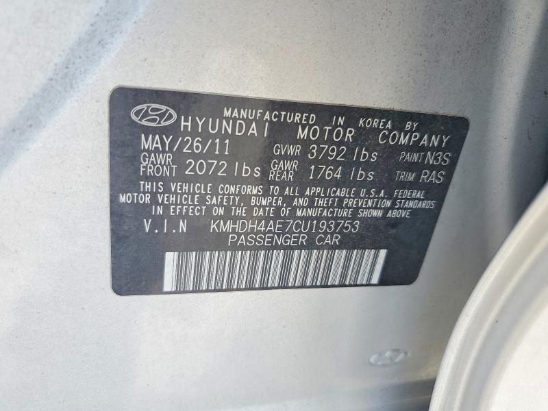 Aukcja sprzedaży 2012 Hyundai Elantra, vin: KMHDH4AE7CU193753, numer aukcji: 71361856