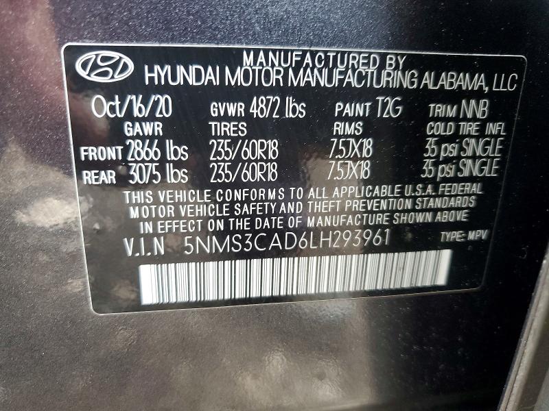 Aukcja sprzedaży 2020 Hyundai Santa Fe, vin: 5NMS3CAD6LH293961, numer aukcji: 68703366