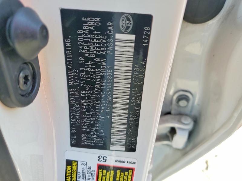 Aukcja sprzedaży 2024 Toyota Camry, vin: 4T1KZ1AK5RU098061, numer aukcji: 68079076