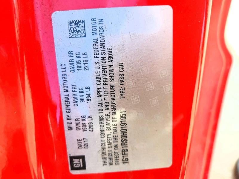 Aukcja sprzedaży 2017 Chevrolet Camaro, vin: 1G1FB1RS0H0191051, numer aukcji: 67320316