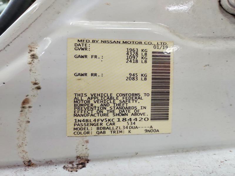 Продаж на аукціоні авто 2019 Nissan Altima, vin: 1N4BL4FV5KC184420, номер лоту: 69025006