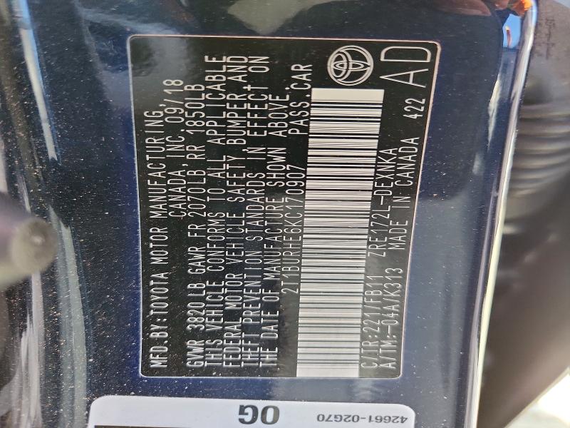 69438006 :رقم المزاد ، 2T1BURHE6KC170907 vin ، 2019 Toyota Corolla مزاد بيع