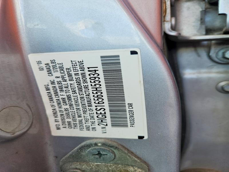 Aukcja sprzedaży 2005 Honda Civic, vin: 2HGES16565H559341, numer aukcji: 69773646