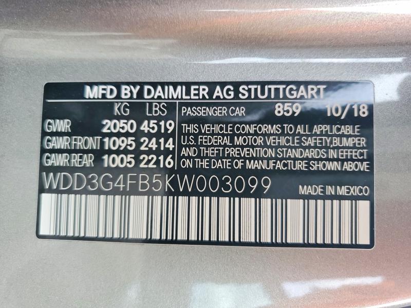 Продажа на аукционе авто 2019 Mercedes-benz A, vin: WDD3G4FB5KW003099, номер лота: 69856096