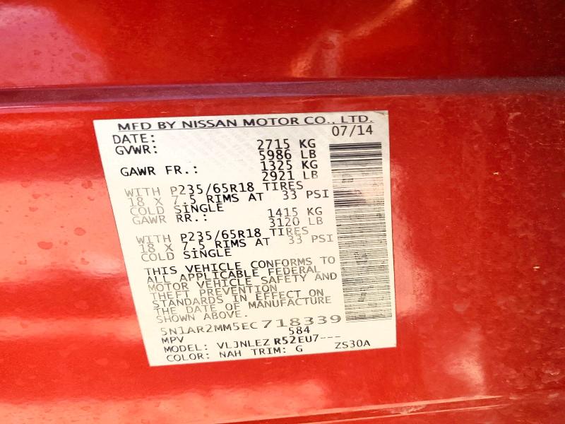 Продаж на аукціоні авто 2014 Nissan Pathfinder, vin: 5N1AR2MM5EC718339, номер лоту: 69402216