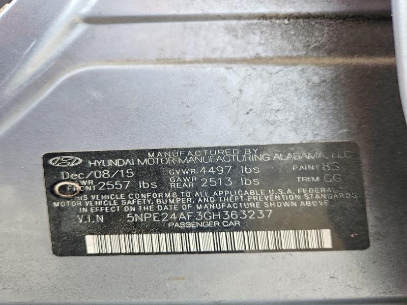 70074876 :رقم المزاد ، 5NPE24AF3GH363237 vin ، 2016 Hyundai Sonata مزاد بيع