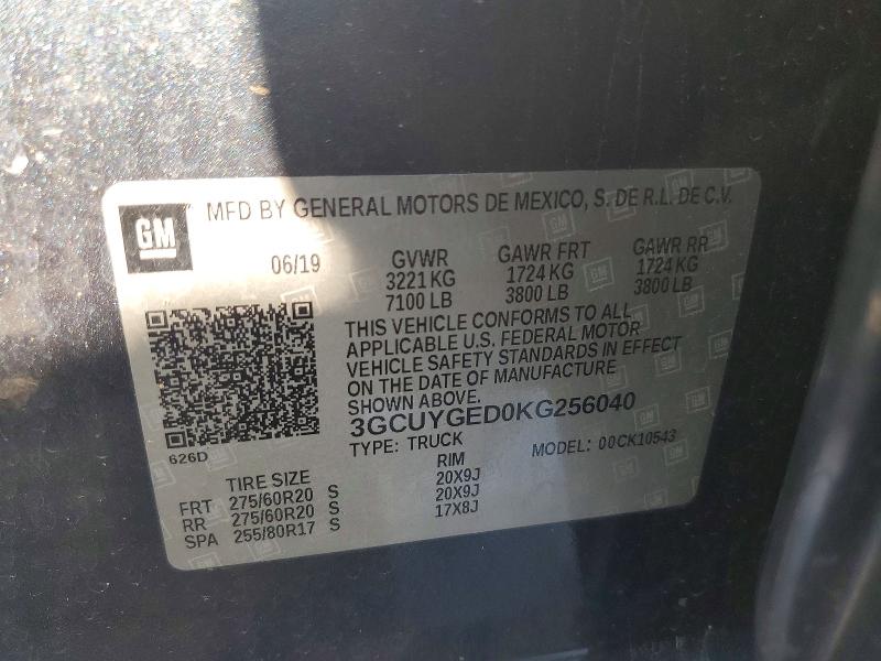 Продаж на аукціоні авто 2019 Chevrolet Silverado, vin: 3GCUYGED0KG256040, номер лоту: 68542406