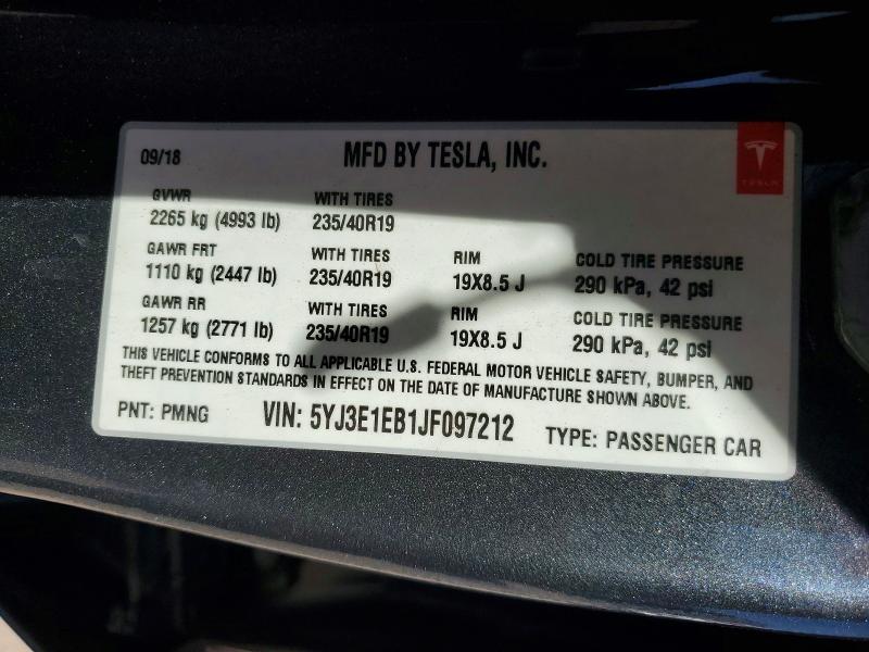 Продажа на аукционе авто 2018 Tesla Model 3, vin: 5YJ3E1EB1JF097212, номер лота: 68685556