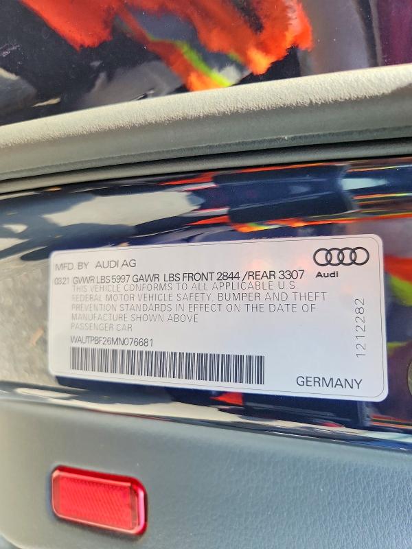 Aukcja sprzedaży 2021 Audi A7, vin: WAUTPBF26MN076681, numer aukcji: 68004036
