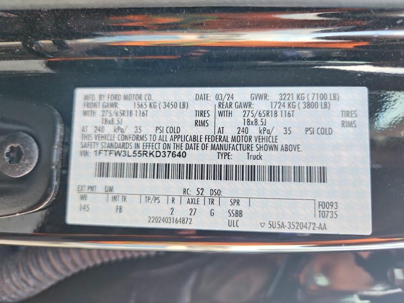 Продажа на аукционе авто 2024 Ford F150, vin: 1FTFW3L55RKD37640, номер лота: 68762116