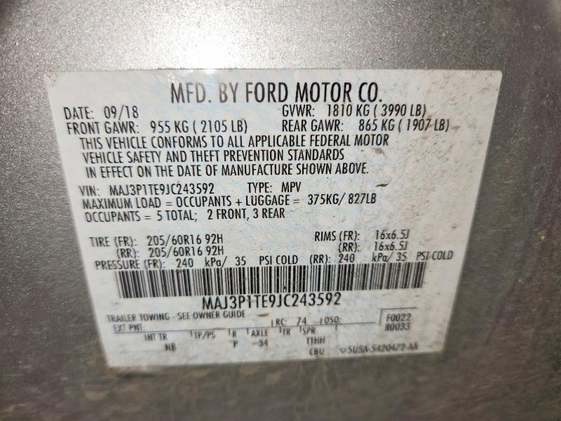 Продажа на аукционе авто 2018 Ford Ecosport, vin: MAJ3P1TE9JC243592, номер лота: 68101596
