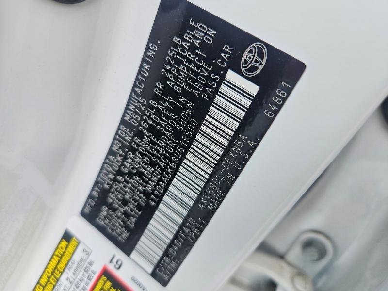 67332526 :رقم المزاد ، 4T1DAACK6SU618500 vin ، 2025 Toyota Camry مزاد بيع