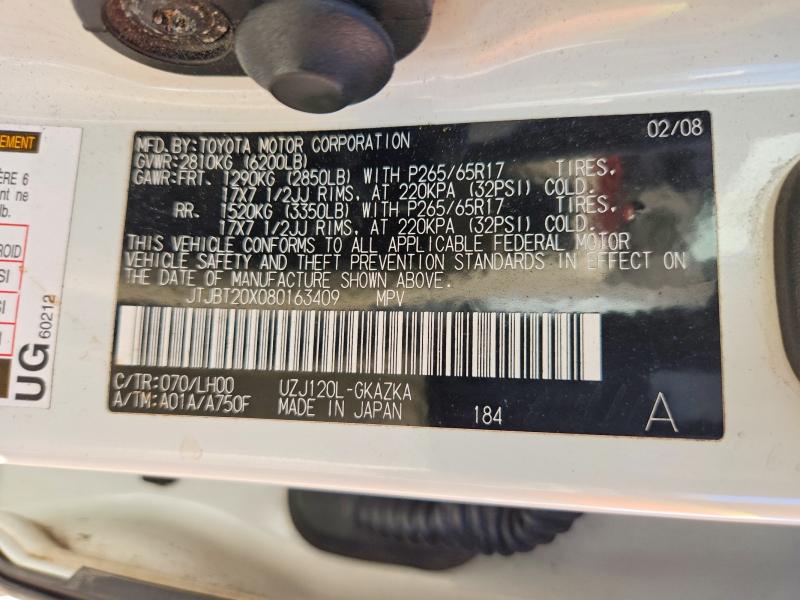2008 Lexus Gx მანქანა იყიდება აუქციონზე, vin: JTJBT20X080163409, აუქციონის ნომერი: 68156646