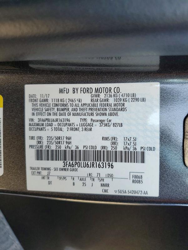 Продаж на аукціоні авто 2018 Ford Fusion, vin: 3FA6P0LU6JR163196, номер лоту: 69618756