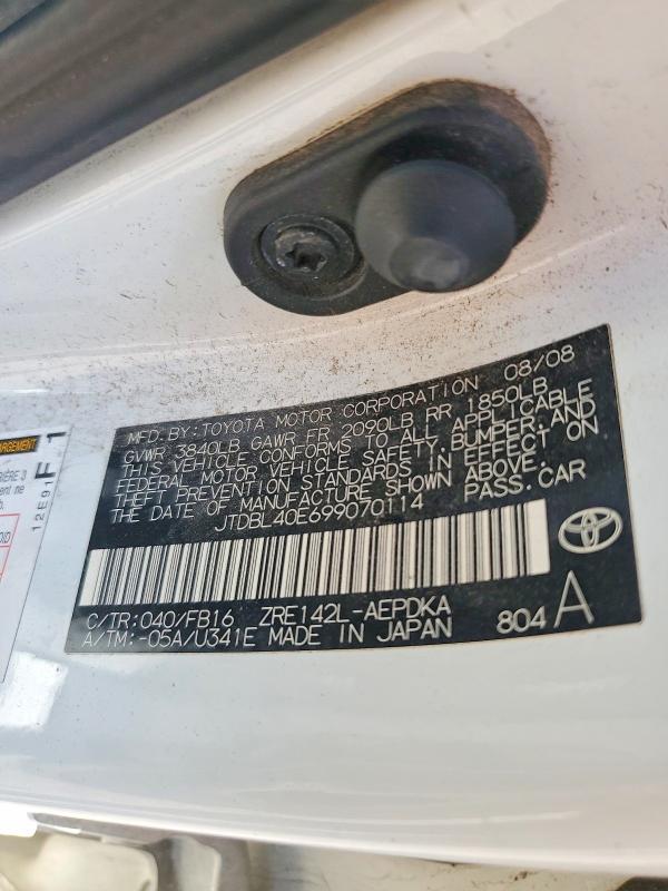 Aukcja sprzedaży 2009 Toyota Corolla, vin: JTDBL40E699070114, numer aukcji: 71079316