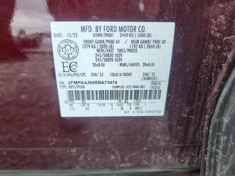 Aukcja sprzedaży 2024 Ford Edge, vin: 2FMPK4J96RBA73474, numer aukcji: 67634346