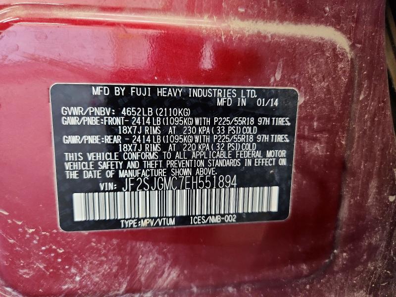 69789356 :رقم المزاد ، JF2SJGMC7EH551894 vin ، 2014 Subaru Forester مزاد بيع