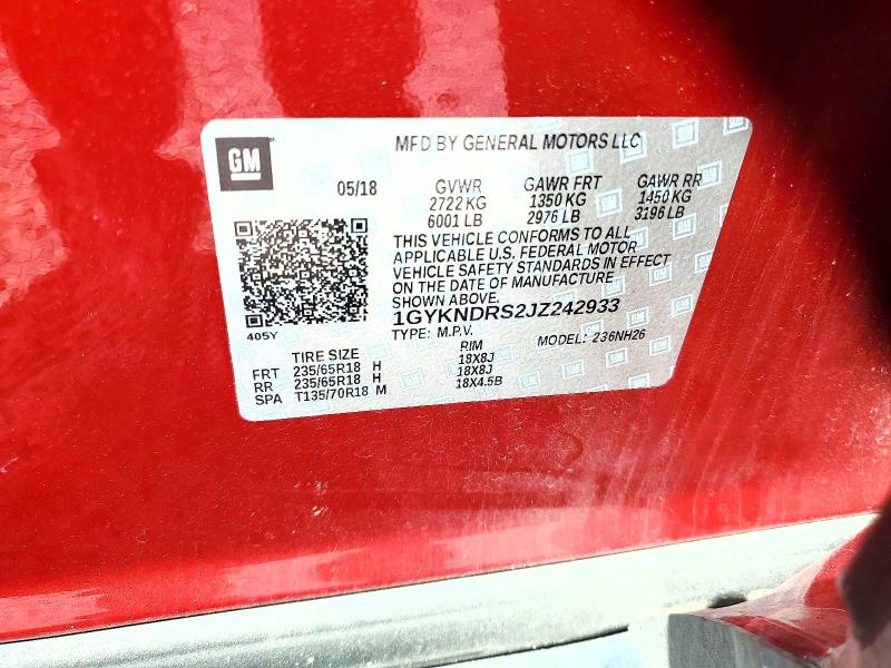 69769366 :رقم المزاد ، 1GYKNDRS2JZ242933 vin ، 2018 Cadillac Xt5 مزاد بيع