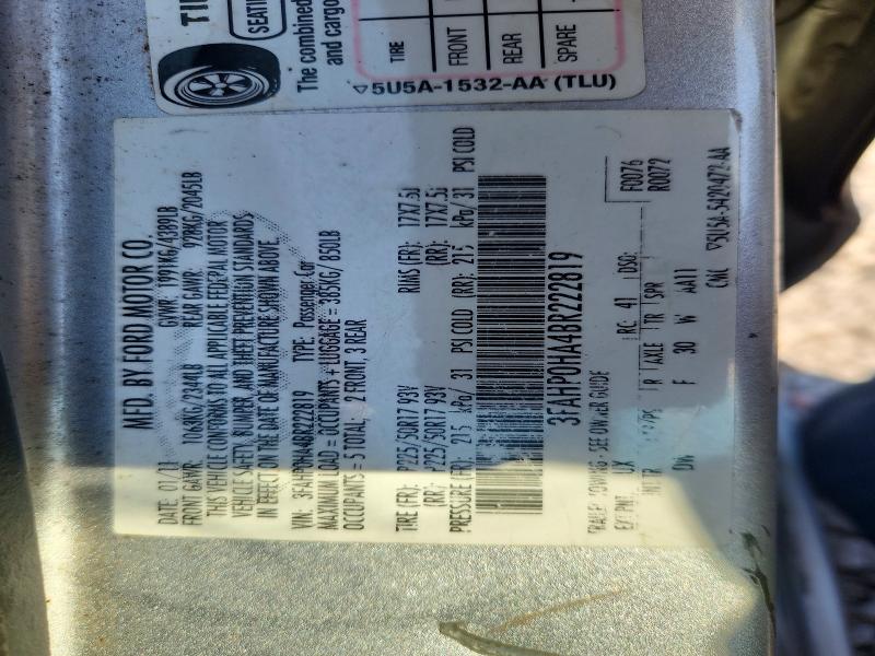 Aukcja sprzedaży 2011 Ford Fusion, vin: 3FAHP0HA4BR222819, numer aukcji: 66345156