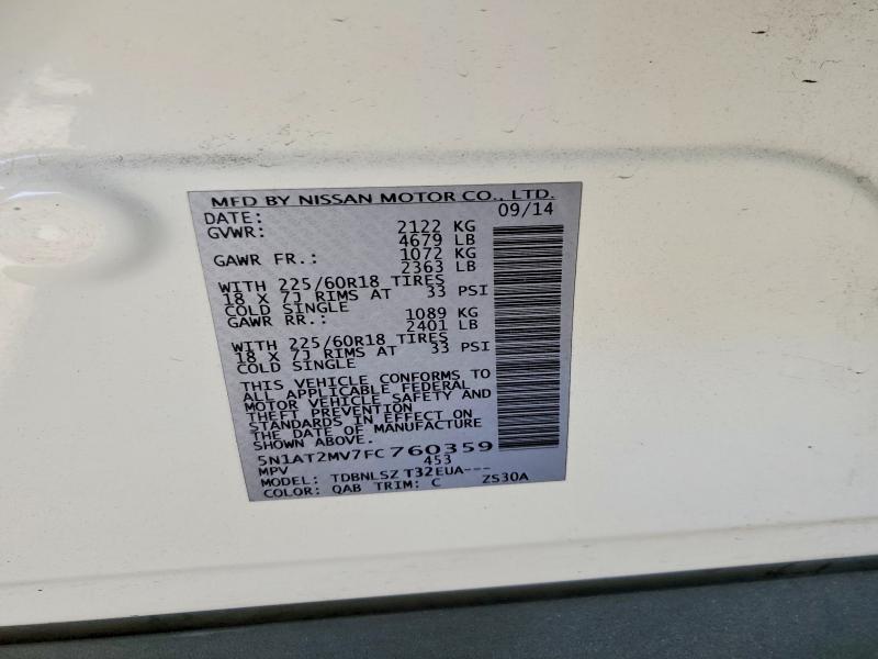 Auction sale of the 2015 Nissan Rogue, vin: 5N1AT2MV7FC760359, lot number: 69647176