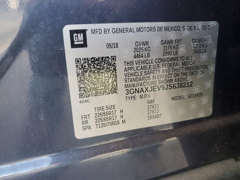 Продаж на аукціоні авто 2018 Chevrolet Equinox, vin: 3GNAXJEV9JS638212, номер лоту: 69906596