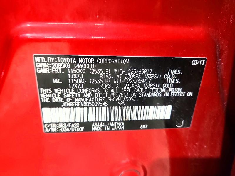 Aukcja sprzedaży 2013 Toyota Rav4, vin: JTMRFREV8D5009648, numer aukcji: 68540586
