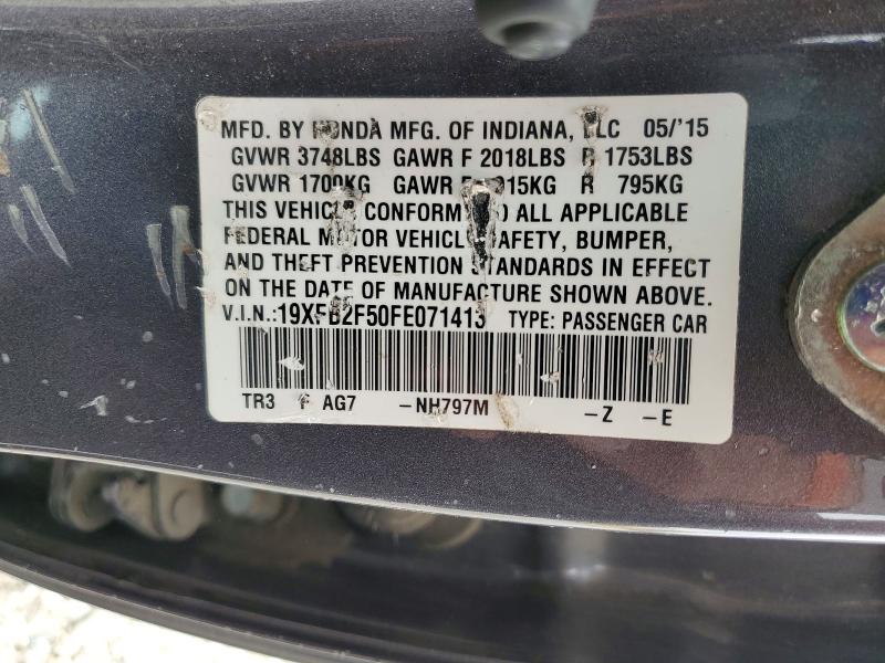 2015 Honda Civic მანქანა იყიდება აუქციონზე, vin: 19XFB2F50FE071413, აუქციონის ნომერი: 70114676