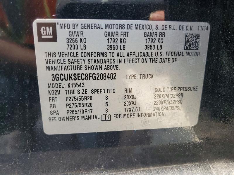 2015 Chevrolet Silverado მანქანა იყიდება აუქციონზე, vin: 3GCUKSEC8FG208402, აუქციონის ნომერი: 67823986