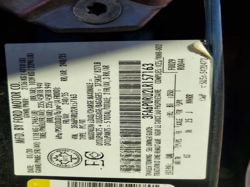 Продаж на аукціоні авто 2020 Ford Fusion, vin: 3FA6P0RU2LR157163, номер лоту: 71399266