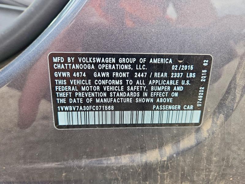 Aukcja sprzedaży 2015 Volkswagen Passat, vin: 1VWBV7A30FC071568, numer aukcji: 70367766