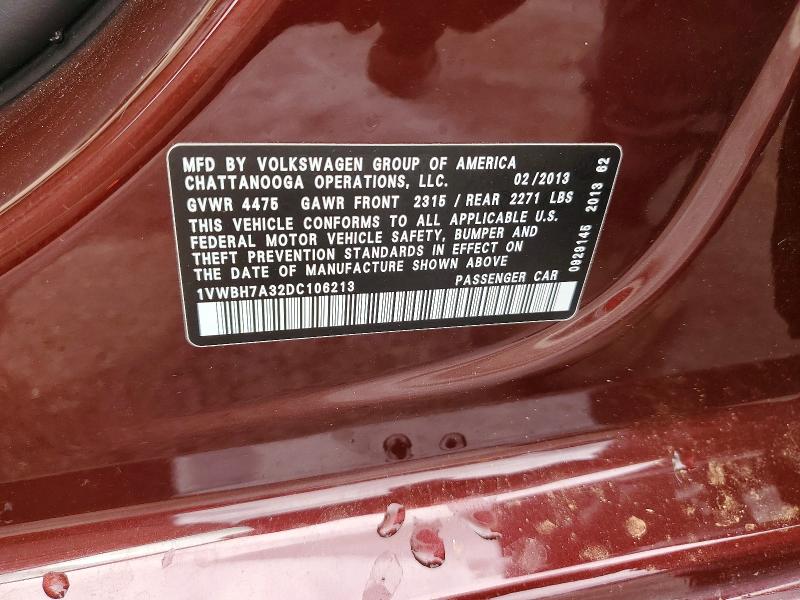 Aukcja sprzedaży 2013 Volkswagen Passat, vin: 1VWBH7A32DC106213, numer aukcji: 66861046