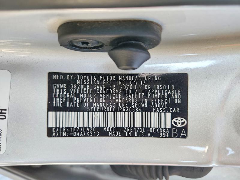 Aukcja sprzedaży 2017 Toyota Corolla, vin: 5YFBURHE0HP630684, numer aukcji: 69386826