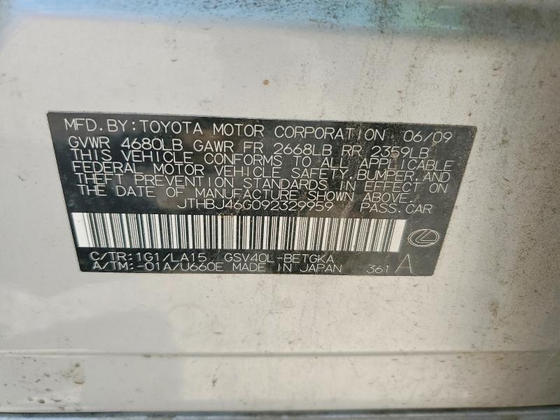 Aukcja sprzedaży 2009 Lexus Es, vin: JTHBJ46G092329959, numer aukcji: 67440736