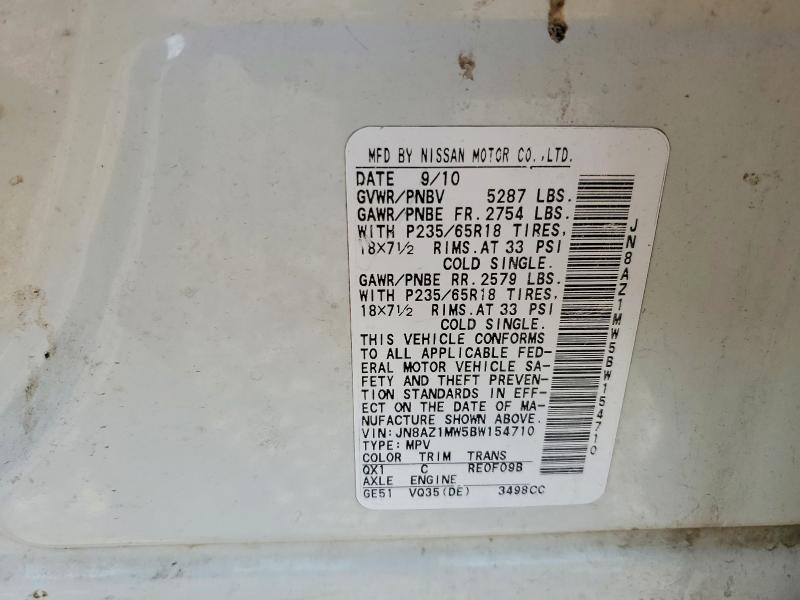 67217326 :رقم المزاد ، JN8AZ1MW5BW154710 vin ، 2011 Nissan Murano مزاد بيع