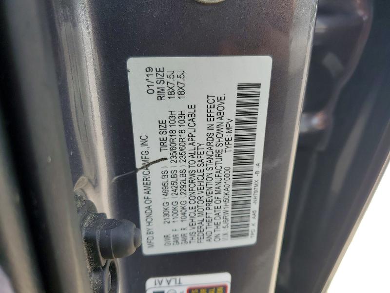 67402036 :رقم المزاد ، 5J6RW1H50KA010000 vin ، 2019 Honda Cr-v مزاد بيع