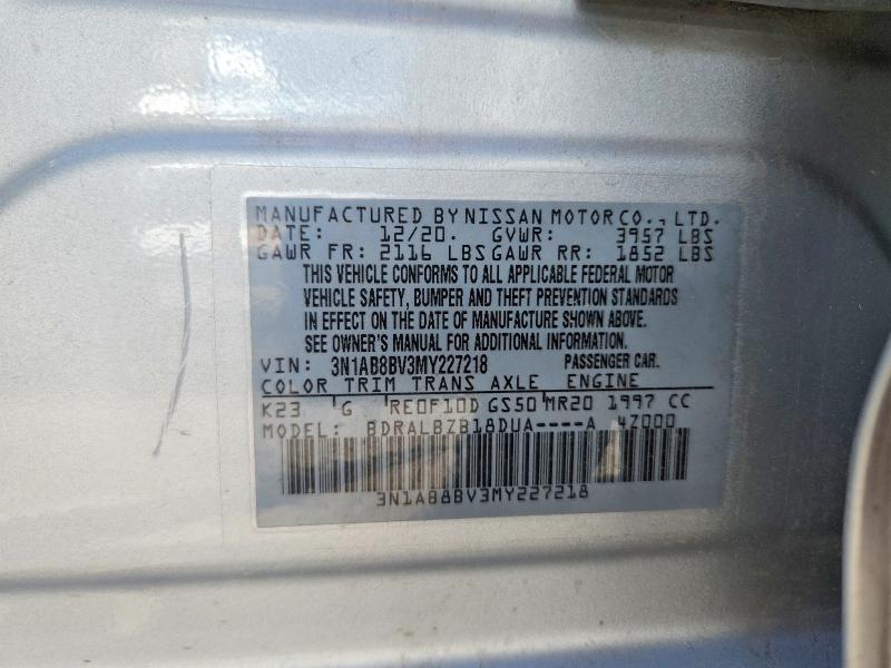 2021 Nissan Sentra მანქანა იყიდება აუქციონზე, vin: 3N1AB8BV3MY227218, აუქციონის ნომერი: 67034646
