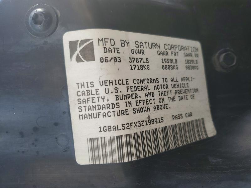 2003 Saturn Ion მანქანა იყიდება აუქციონზე, vin: 1G8AL52FX3Z198915, აუქციონის ნომერი: 68244206