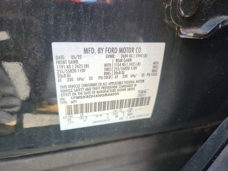 68867986 :رقم المزاد ، 1FMSK8DHXNGB44005 vin ، 2022 Ford Explorer مزاد بيع