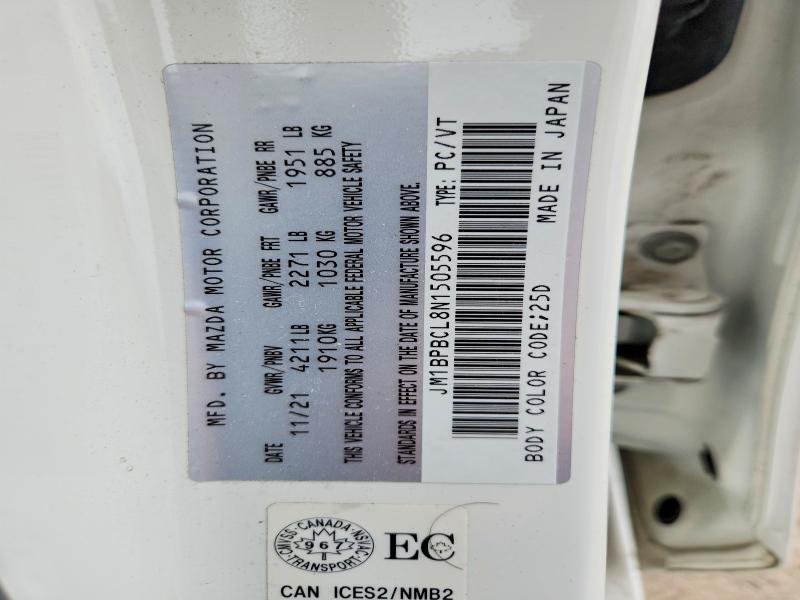 68189016 :رقم المزاد ، JM1BPBCL8N1505596 vin ، 2022 Mazda 3 مزاد بيع