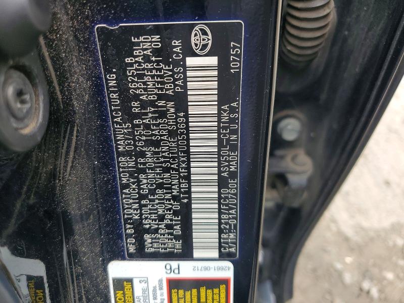 2015 Toyota Camry მანქანა იყიდება აუქციონზე, vin: 4T1BF1FKXFU053694, აუქციონის ნომერი: 70227416