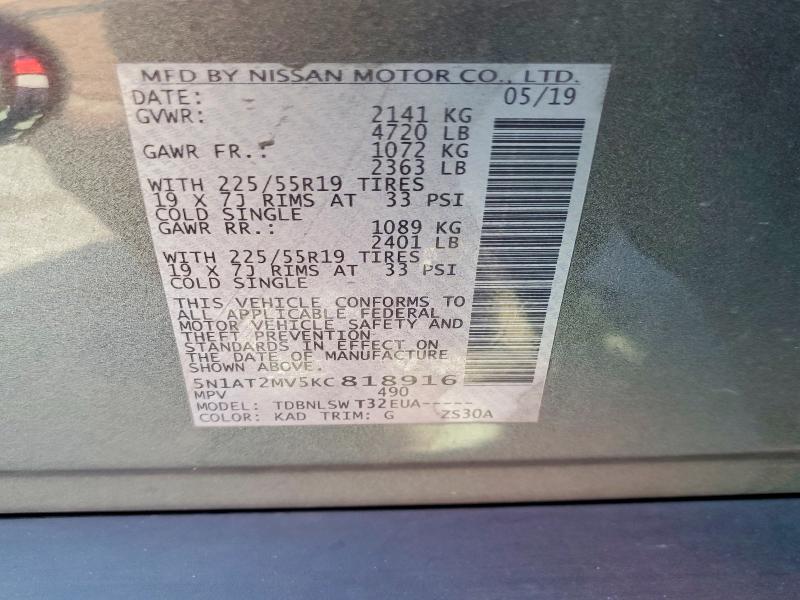 Продаж на аукціоні авто 2019 Nissan Rogue, vin: 5N1AT2MV5KC818916, номер лоту: 67709066